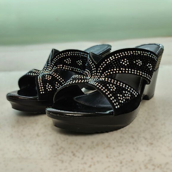 Black Rhinestone Wedge Sandals - Picture 9 of 11